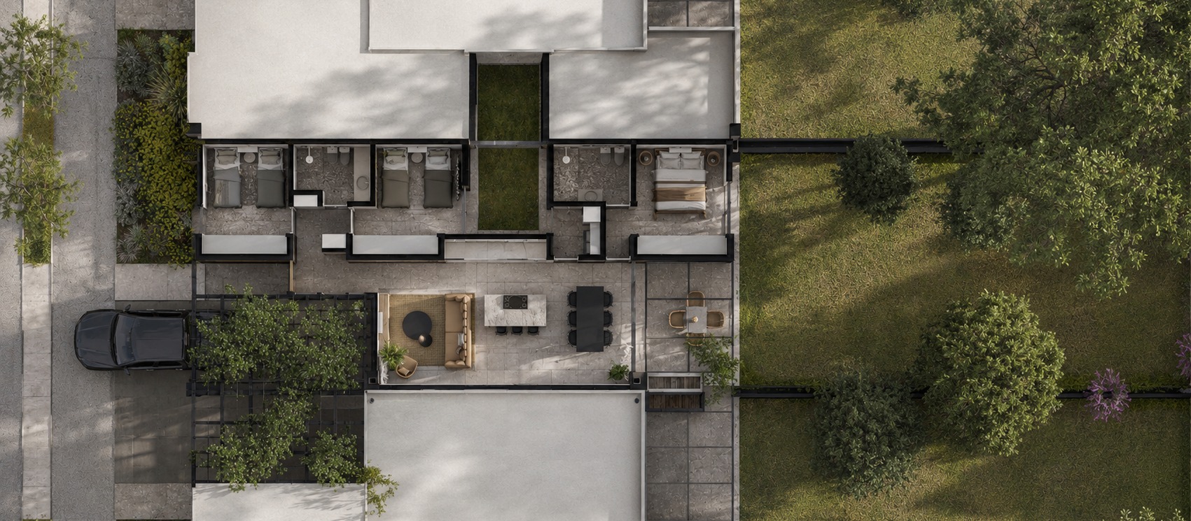 Plano cenital final de la vivienda de Terruño de Drummond